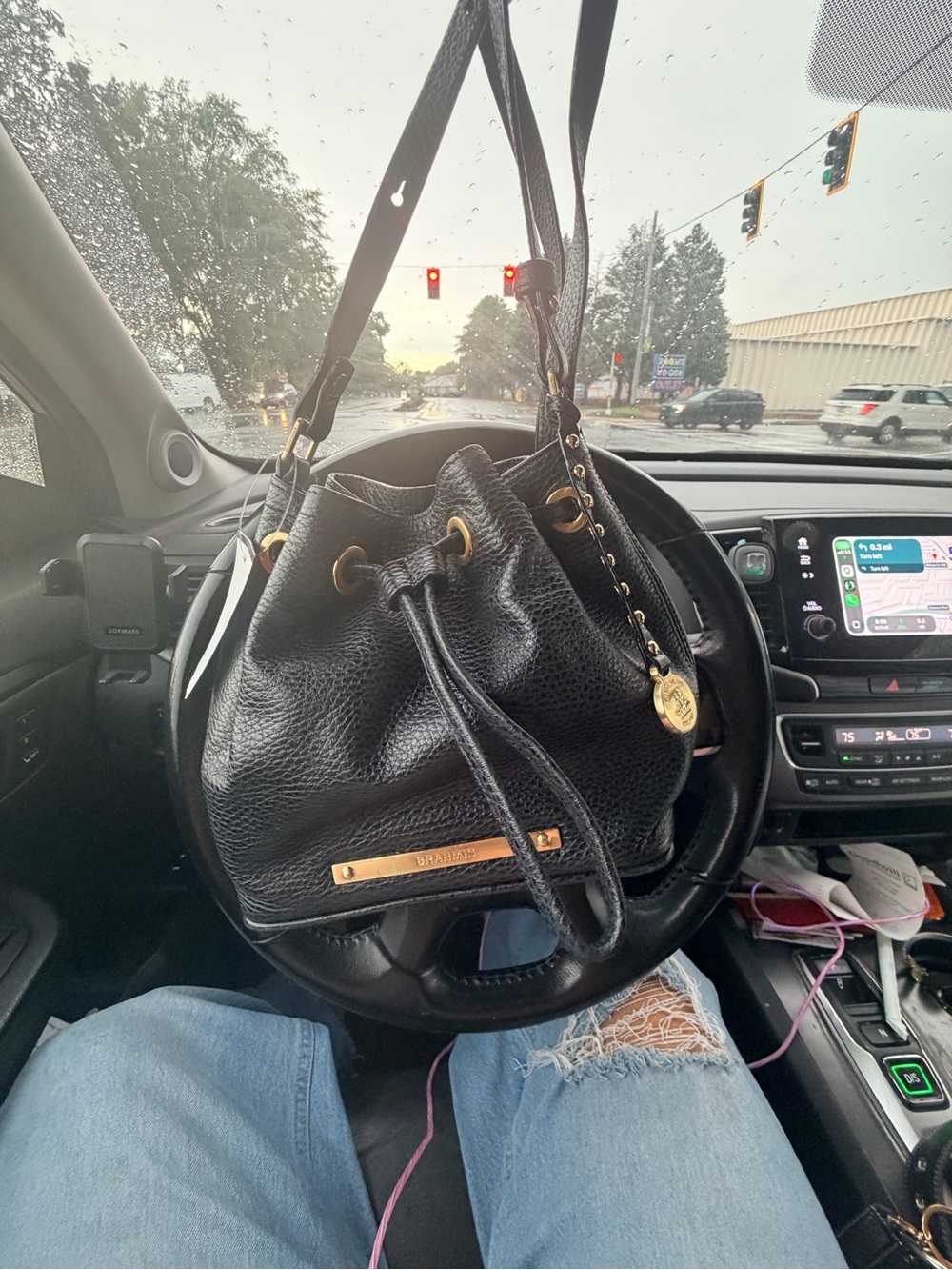 Brahmin Black Pebbled Leather Drawstring Hobo with Gold Hardware
